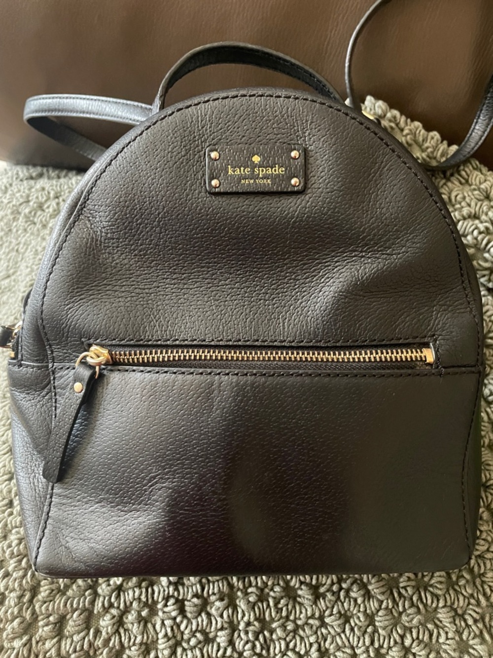 kate spade black leather mini arch backpack with gold hardware